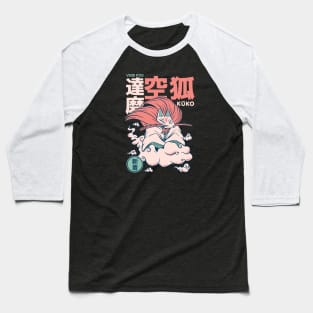 Retro Japanese Kuko Sky Fox Yokai Illustration | Japanese Folklore Creatures Baseball T-Shirt